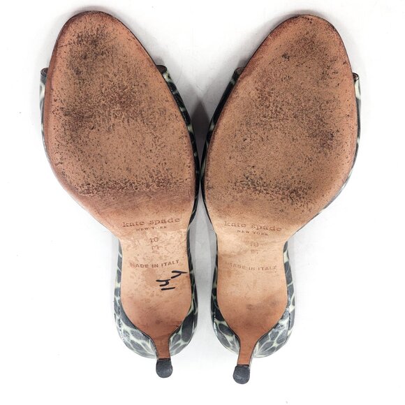 KATE SPADE Animal Print Peep Toe Stiletto Slip on Leather Sandals - Picture 6 of 7